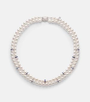 Mikimoto 18Kt Necklace With Akoya Pearls And Sapphires - Metallic