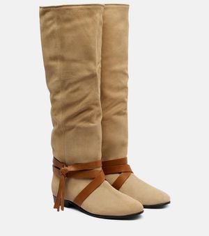 Isabel Marant Silmon Leather-Trimmed Suede Knee-High Boots - Natural