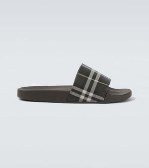 Burberry Check Slides - Grey