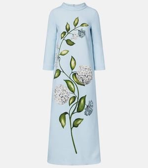 Oscar de la Renta Porcelain Flower Wool-Blend Kaftan - Blue