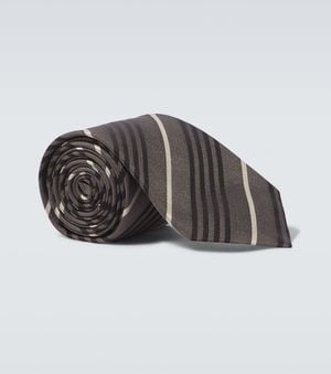 Saint Laurent Striped Silk Tie - Brown