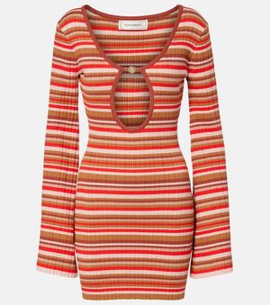 Bananhot Rey Cutout Ribbed-Knit Striped Minidress - Red
