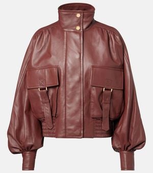 Zimmermann Hypnotic Leather Bomber Jacket - Red