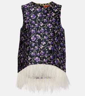 La DoubleJ Top La Scala En Jacquard A Plumes - Bleu