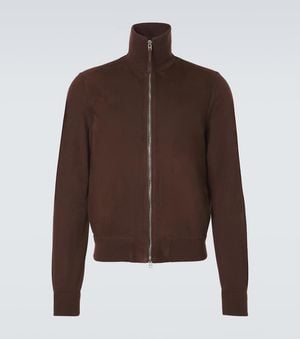 Tom Ford Suede-Paneled Wool-Blend Zip-Up Sweater - Brown