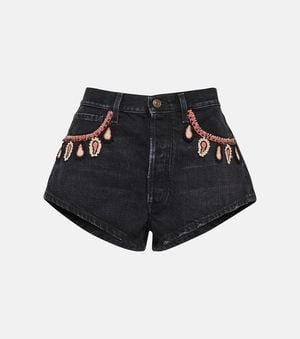 Alanui Bestickte Jeansshorts - Schwarz