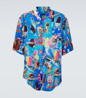 Balenciaga Printed Satin Shirt - Blue