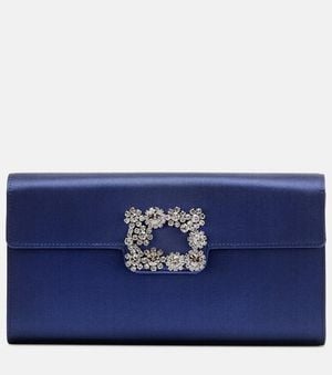 Roger Vivier Efflorescence Embellished Satin Clutch - Blue