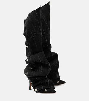 Y. Project Snap Denim Knee-High Boots - Black