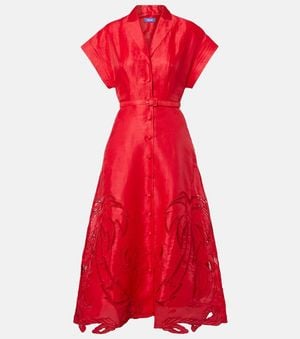 LEO LIN Aubrey Linen-Blend Canvas Midi Dress - Red