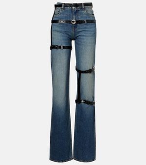 Coperni Leather-Trimmed Straight Jeans - Blue