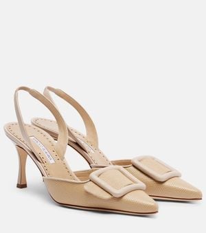 Manolo Blahnik Maysli 70 Leather Slingback Pumps - Natural