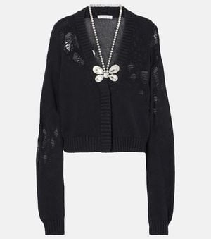 Area Embellished Cotton And Cashmere Cardigan - Black
