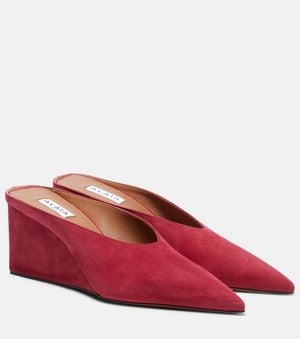 Alaïa Cube 75 Suede Wedge Mules - Red