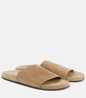 The Row Hugh Suede Slides - Natural