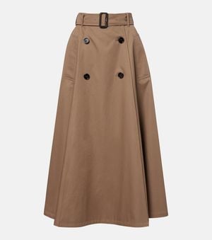 Burberry Belted Cotton Midi Skirt - Brown