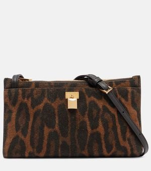 Tom Ford Padlock Leopard-Print Suede Crossbody Bag - Brown