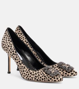 Manolo Blahnik Hangisi 90 Leopard-Print Calf Hair Pumps - Black