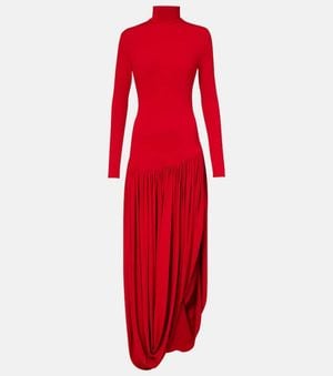 Magda Butrym Asymmetric Pleated Turtleneck Maxi Dress - Red