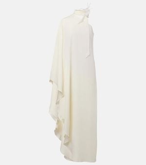 ‎Taller Marmo Bolkan Garden Feather-Trimmed Maxi Dress - White