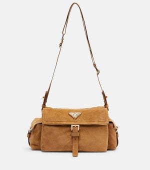 Prada Explore Medium Suede Shoulder Bag - Metallic
