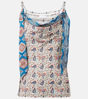 Rabanne Chain-Detail Paisley Satin Camisole - Blue