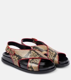 Dries Van Noten Snake-Effect Leather Slingback Sandals - Brown
