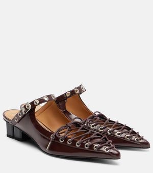 Ganni Eyelets 35 Lace-Up Mules - Brown