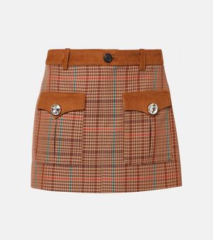 Area Checked Wool-Blend Miniskirt - Brown