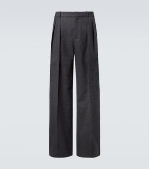 Saint Laurent Pantalon Ample A Taille Basse En Laine - Gris
