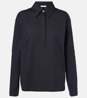 The Row Roddie Cotton And Silk Jersey Polo Shirt - Blue