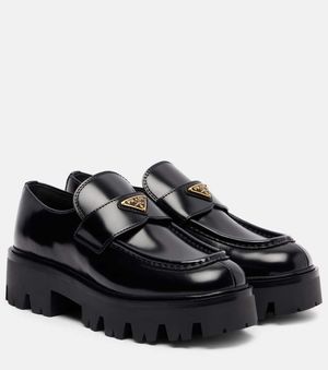 Prada Plateau-Loafers Aus Leder - Schwarz