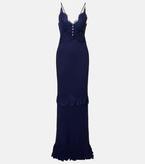 Self-Portrait Robe Aus Georgette Mit Spitze - Blau