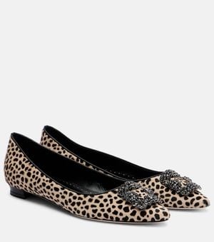 Manolo Blahnik Hangisi Calf Hair Ballet Flats - Black