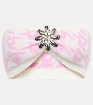 Area Houndstooth Wool-blend Bandeau Top - Pink