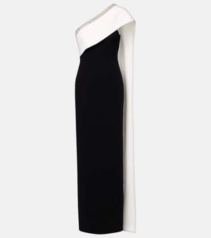 Roland Mouret Caped Embellished Satin Crepe Gown - Black