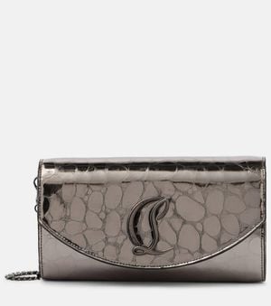 Christian Louboutin Loubi54 Metallic Leather Wallet On Chain - Grey