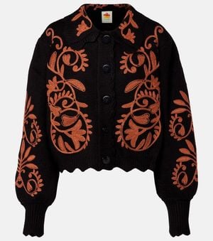 FARM Rio Cornely Ainika Embroidered Scalloped Cardigan - Black