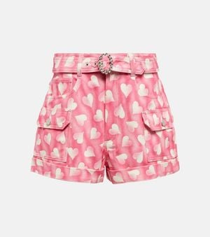 Alessandra Rich Bedruckte High-Rise Jeansshorts - Pink