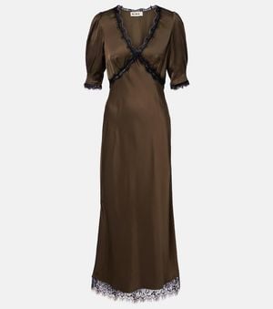 RIXO London Annina Lace-Trimmed Satin Midi Dress - Brown