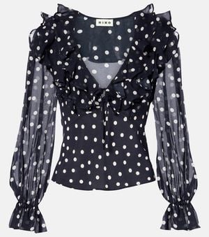 RIXO London Lasca Polka-Dot Silk Top - Blue
