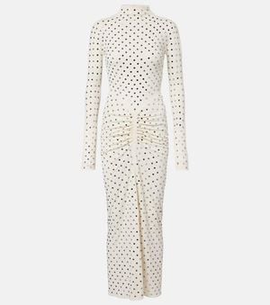Alaïa Embellished Gathered Jersey Maxi Dress - White