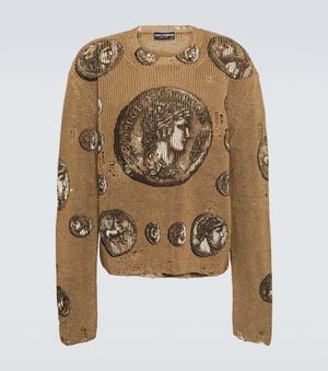 Dolce & Gabbana Jersey De Lino Con Estampado Monete - Metálico