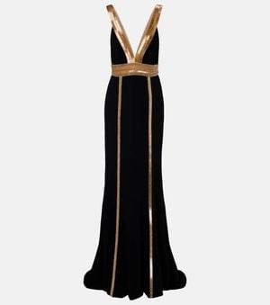 Costarellos Embellished Crepe Gown - Black