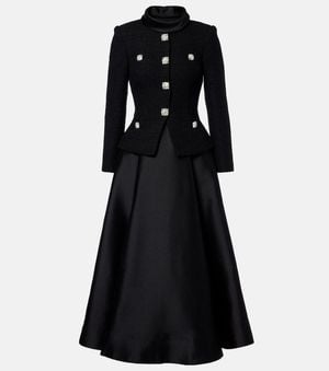 Self-Portrait Boucle Taffeta Midi Dress - Black