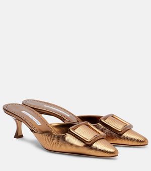 Manolo Blahnik Mules Maysale 50 Aus Metallic-Leder - Braun