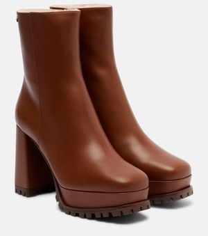 Gianvito Rossi 70 Shearling-Lined Platform Ankle Boots - Brown