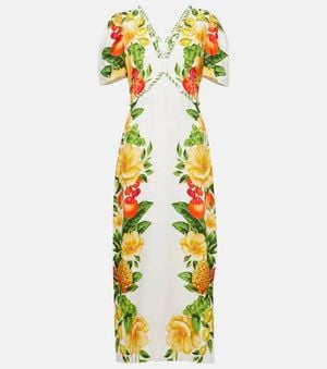 FARM Rio Floral Linen Maxi Dress - Metallic