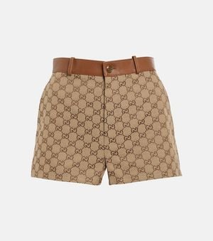 Gucci Gg Canvas Shorts With Leather Trim, Ready-To-Wear - Brown