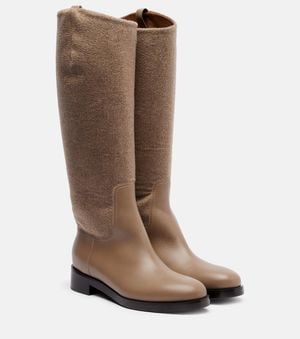Max Mara Bottes En Cachemire Et Cuir - Marron